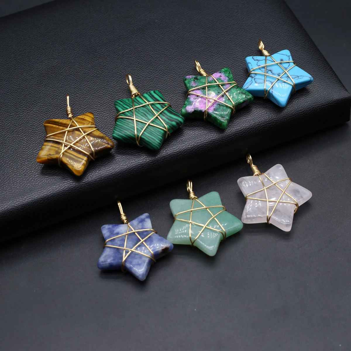 

7PCS Random Natural Stone Turquoise Epidote Pentagram Shape Pendant Jewelry Making DIY Necklace Earrings Accessories Gift