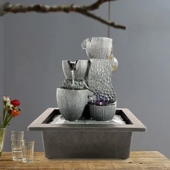 6 Styles Tabletop Water Fountain with LED Lights Stacked Rocks Indoor Waterfall Feature Quiet Relaxing Water Sound Home Decor 1