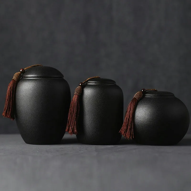 Cremation Urn Ceramic Urns for Pet Black Cremation Human Ashes Small Keepsake Funeral Casket Memoria Urn