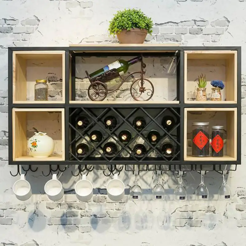 Iron Wine Rack Wall Hanging Household Wine Cabinet Restaurant Bar Glass Rack Hanging Industrial Style Bar Counter