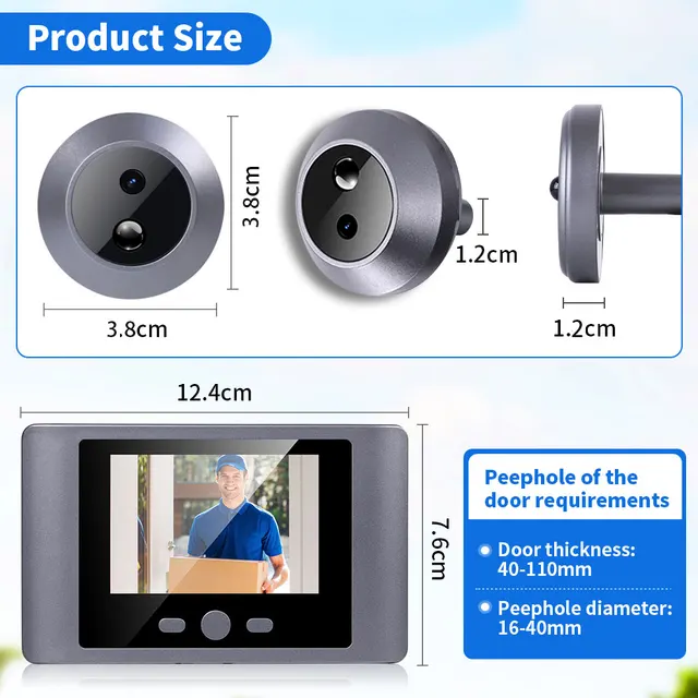 Yuezhe Door Peephole Camera 2.8inch LCD Screen Smart Home Wireless Door Viewer PIR Motion Detection 90° Wide Angle Night Vision 5