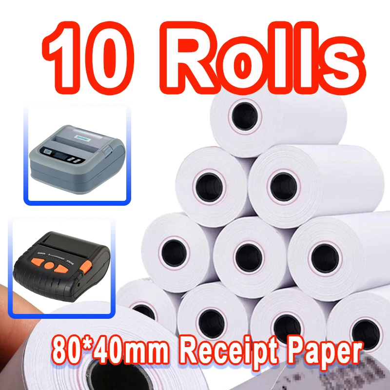 80mm Thermal Receipt Paper Rolls 80*40mm Size For Mini Bluetooth POS Printer-10Rolls