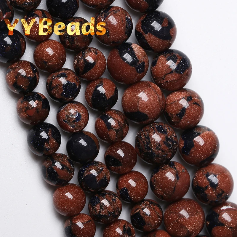 A+ Natural Starry Blue Gold Sandstone Beads Round Loose Spacer Beads For Jewelry Making Diy Bracelets Necklace 4 6 8 10 12Mm 15"