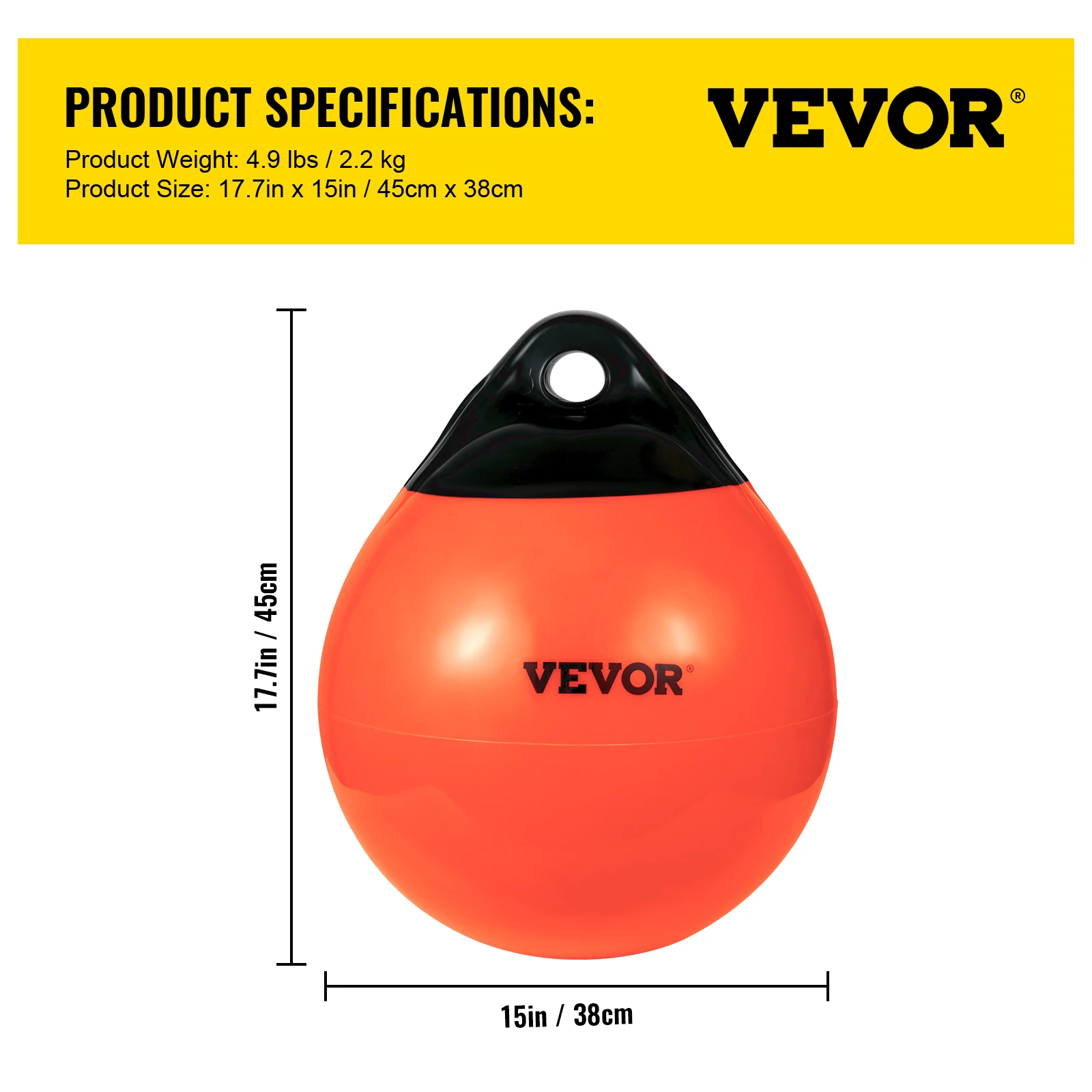 VEVOR Boat Buoy Balls 15-27 Diameter Inflatable Heavy-Duty Marine