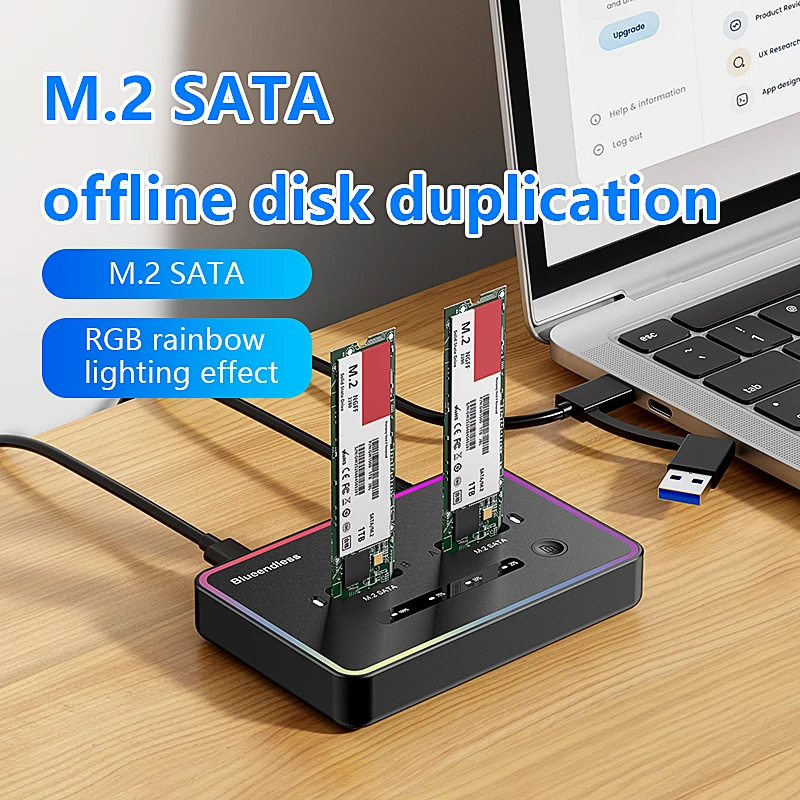 Blueendless M 2 Two Bay SSD Docking Station sata Duplicator Dual bay SSD m.2 case SATA 6 Gbps Type C USb 3.1 Hard Disk