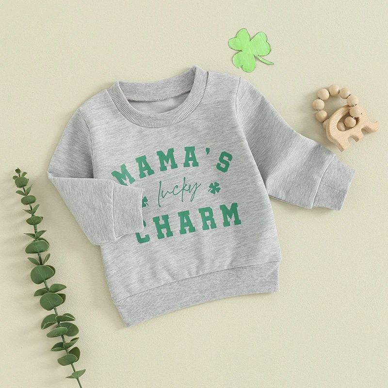 FOCUSNORM 0-3Y Infant Baby Boys Girls Sweatshirt T Shirts Long Sleeve Round Neck Letter Clover Print Pullover Tops