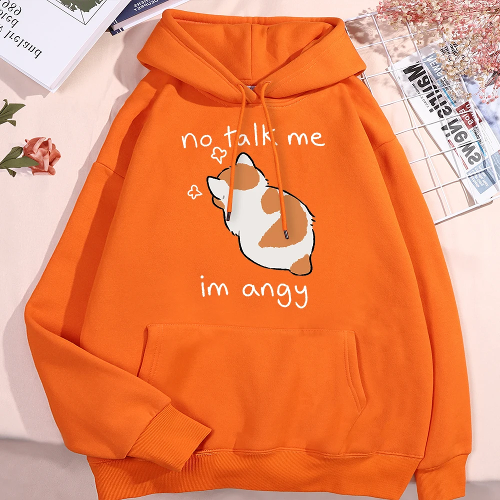 No Talk Me I Anay Angry Cat Printing Men Women Clothes Fashion Pullover Hoodies Crewneck Pocket Sweatshirt Casual Fleece Hoody