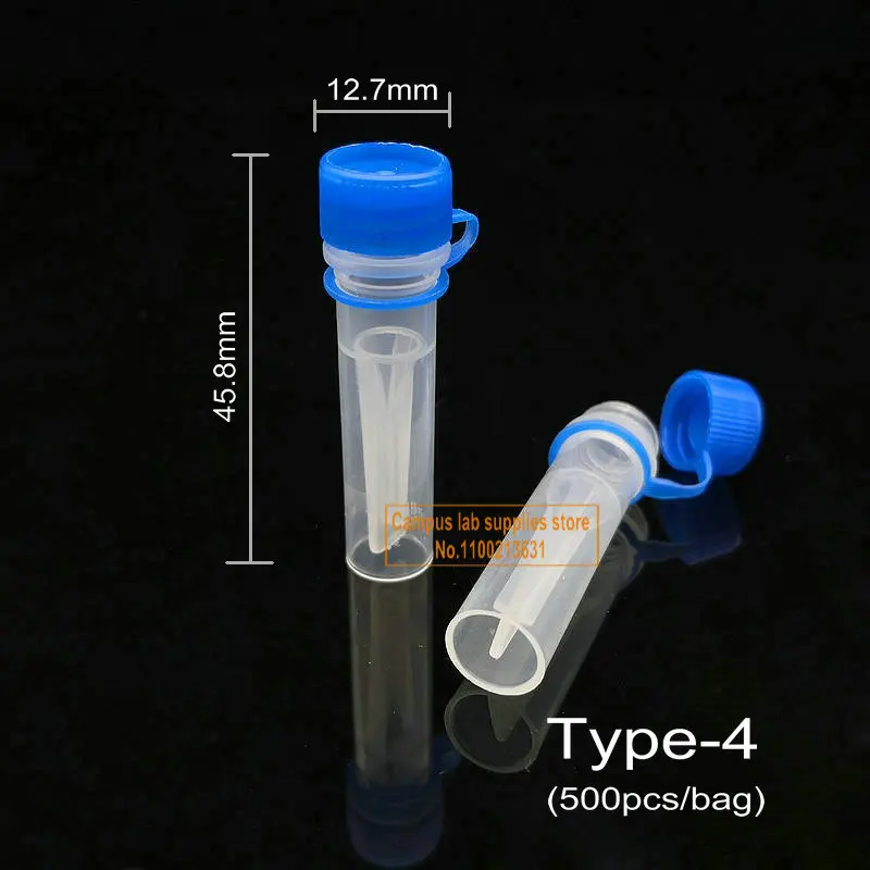 500pcs/lot 0.5ml Plastic Freezing Tube Lab Cryovial Silica Gel Gasket Vials V-bottomed/Flat-bottomed Test Tube