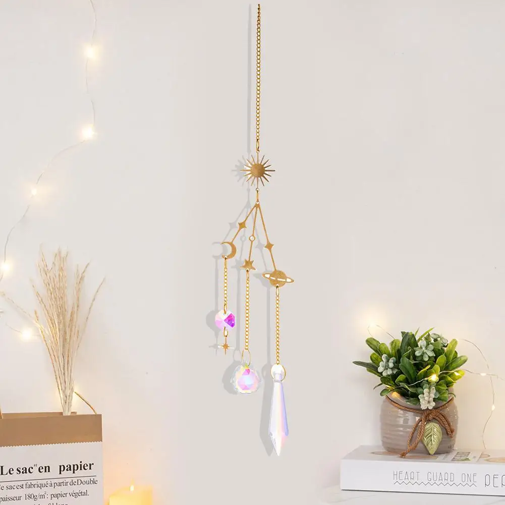 Suncatcher Crystal Moon Sun Chakra Stained Glass Rainbow Maker Sun Catcher Hanging Decoration Garden Outdoor Decors Home Gift