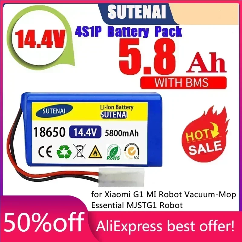 

18650 battery pack 14.4V 6800mAh lithium ion battery, suitable for Xiaomi G1 Mi Essential MJSTG1 robot vacuum cleaner,