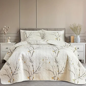 Parure de lit classique à imprimé floral antidérapant, literie chaude universelle pour Ramadan, parure de lit matelassurera en patchwork, 3 pièces 1