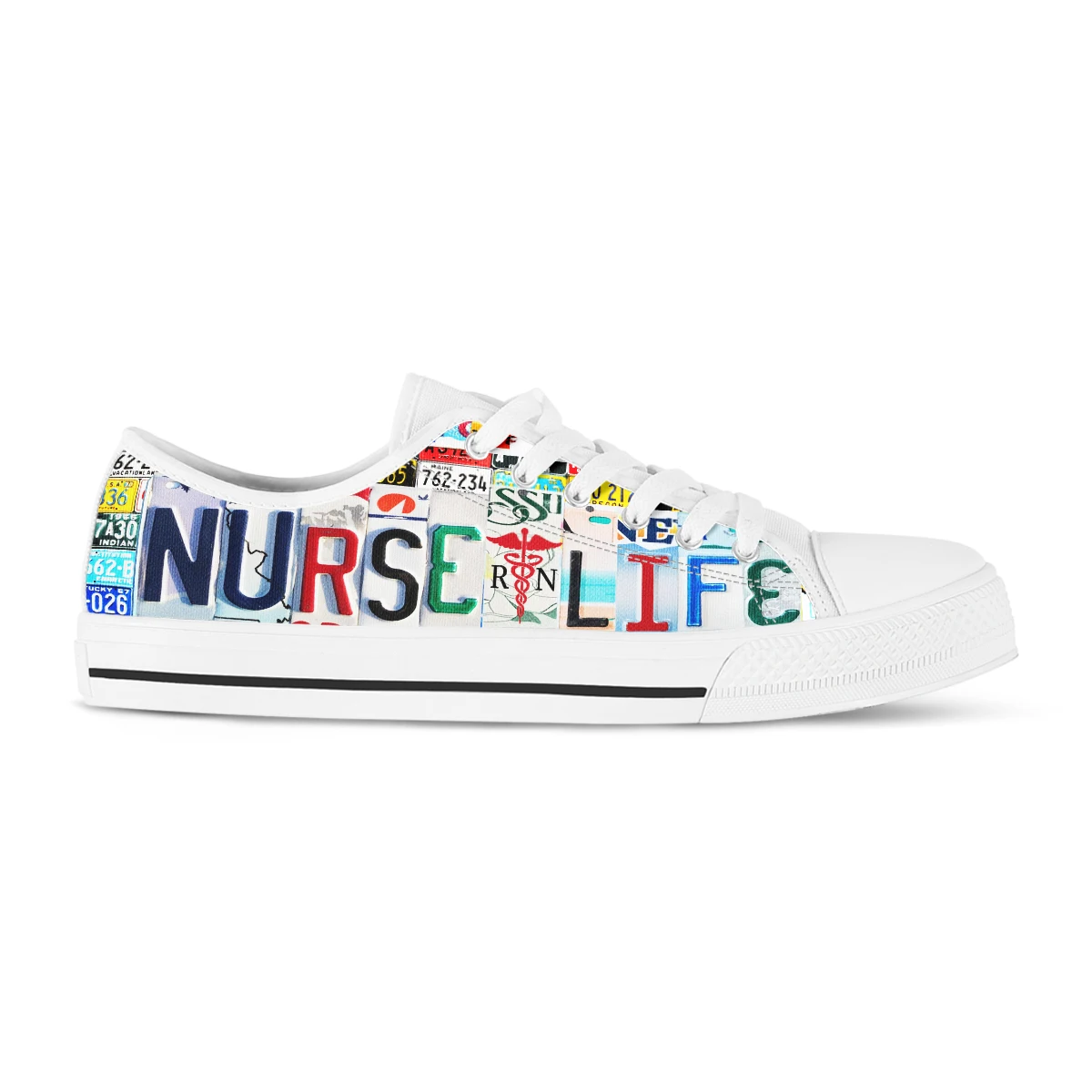 License Plate Nurse Life Kawaii Print Canvas Shoes Fashion Zapatillas Mujer Pink Cute Students Daily Wear Casual Flats