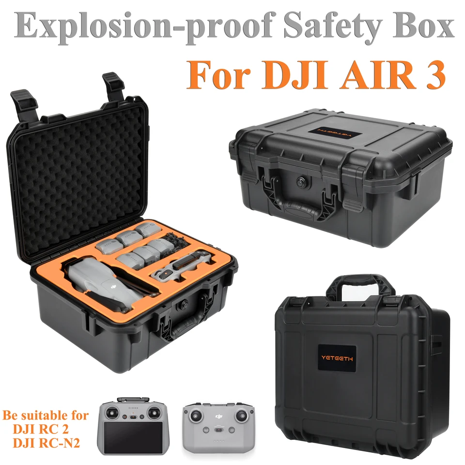 Dji Air 3用防爆収納ボックス、リモートコントロールバッグ、ドローンアクセサリー、rc2、RC-N2 Dji Air 3用の防爆セーフティボックス,ポータブル収納バッグ,防水