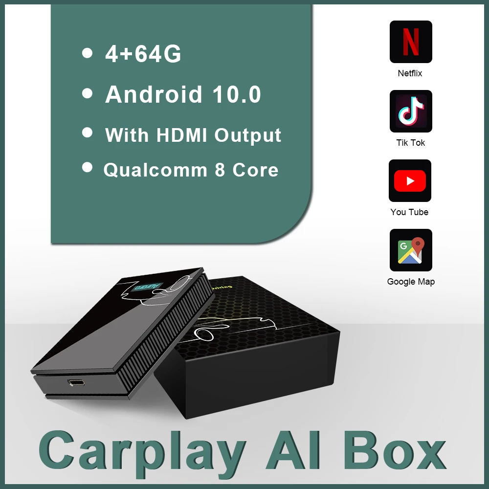 2022 New 4+64G Wireless Carplay IOS Android Auto Ai Box Car Multimedia Player Bluetooth Wifi Usb HDMI Output Youtube Box car media player hdmi