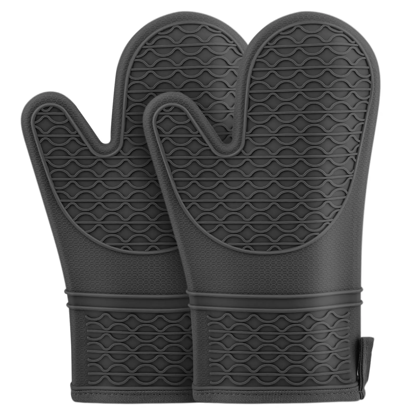 Heat-Resistant Silicone Oven Mitts with Soft Cotton Lining - Non-Slip Kitchen Gloves, 2-Pack