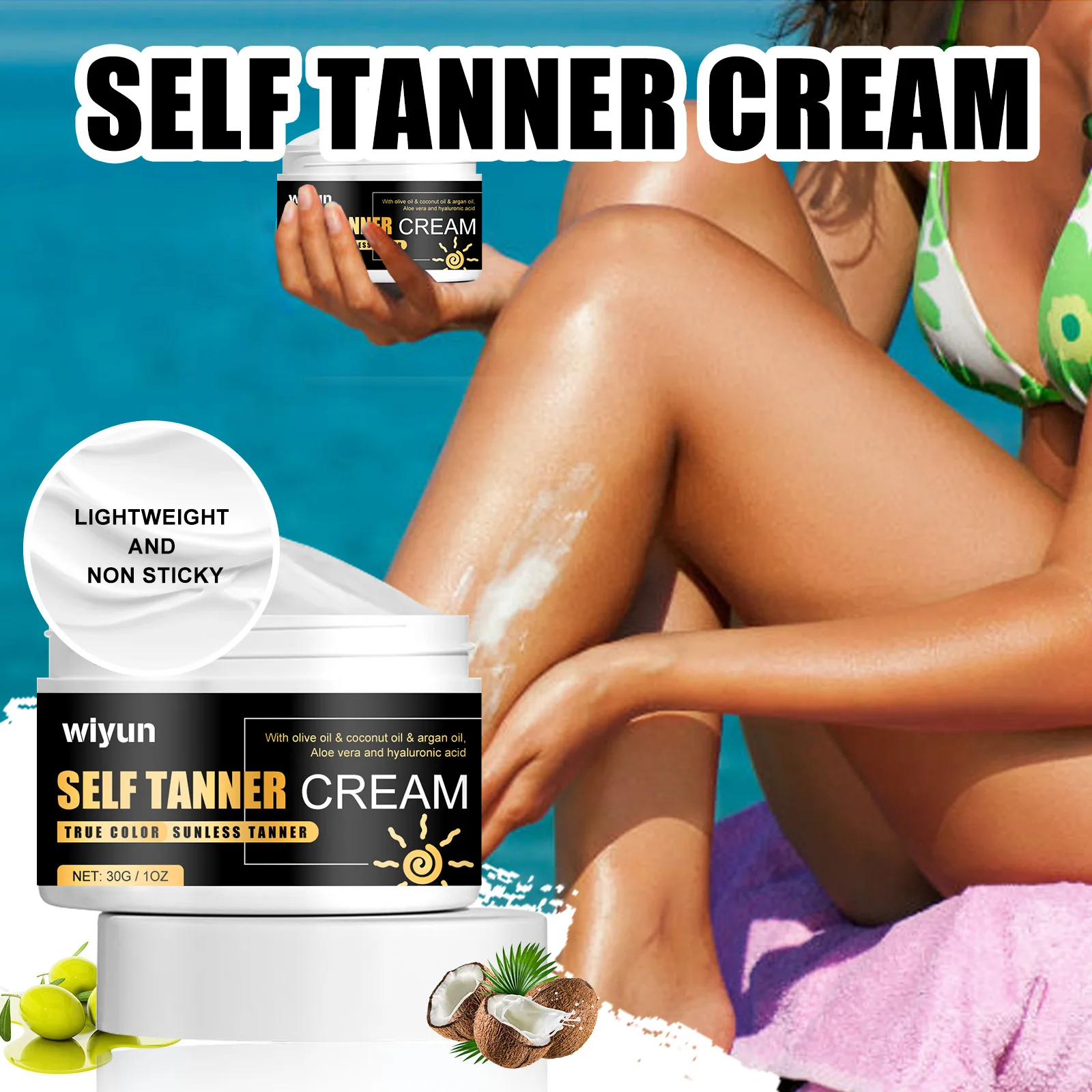 Hyaluronic Self Tanning Cream Indoor Sunless Sunlight Protect Deep Nourish Not Block Pores Intensive Bronzer Body Tanner Lotion