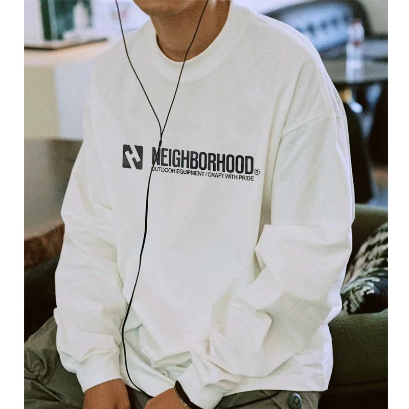 

NBHD Футболка с принтом букв для мужчин и женщин из тяжелого хлопка с круглым вырезом Повседневная футболка с длинным рукавом CityBoy нижняя рубашка