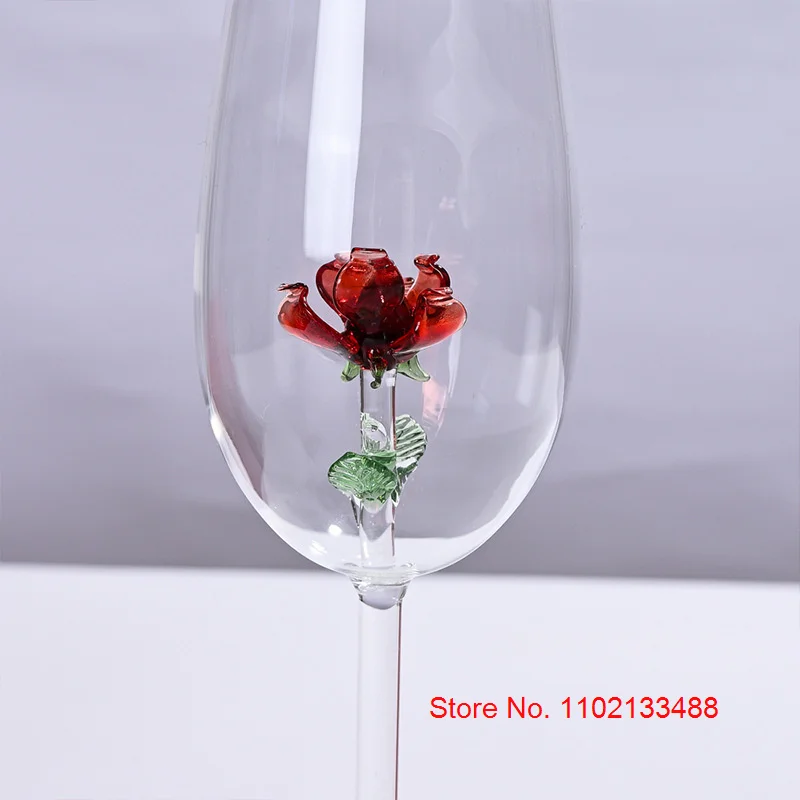Calice Da Vino Trasparente Con Rosa 3D All'interno, Bicchiere Da Champagne 300 Ml, Per Matrimoni E Feste