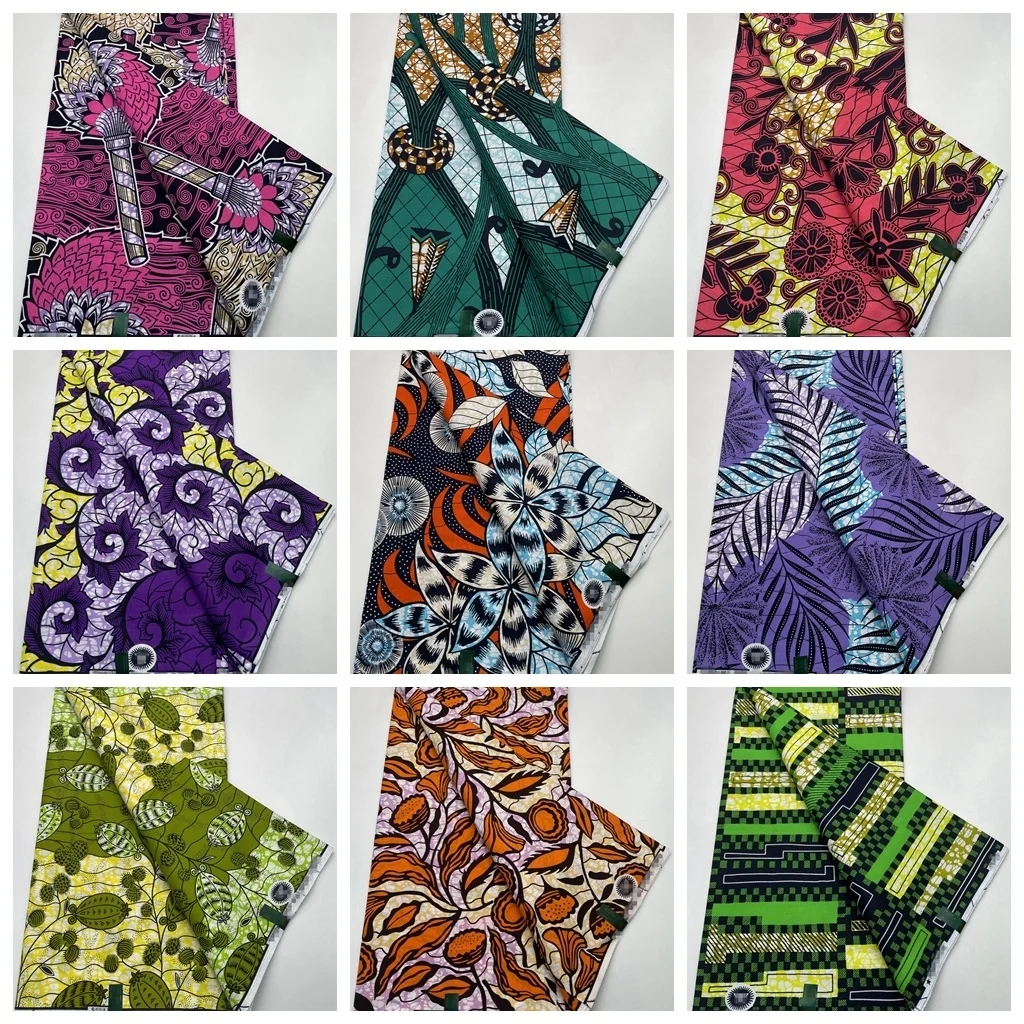 

Африканская восковая Ткань 6 ярдов, настоящий воск в нигерийском стиле, квадратная ткань, ткань, 100% хлопок для шитья, свадьбы