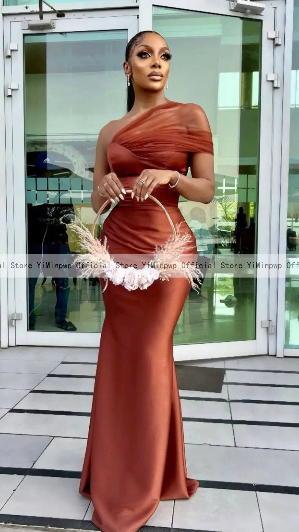 Vestidos de dama de Honor de sirena castaño, un hombro, largo