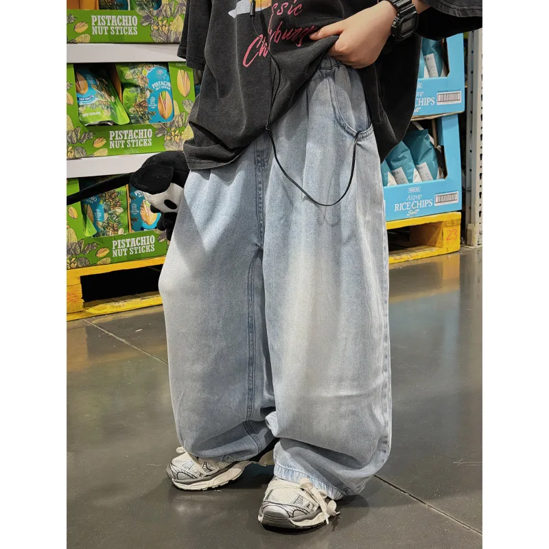 

Детская одежда, джинсы для мальчиков, новинка 2024, тонкие джинсовые брюки, повседневные свободные прямые брюки с широкими штанинами