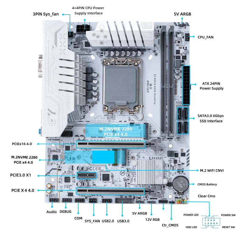 ERYING B760 마더보드 B760M 게임용 마더보드 ARGB DDR4 LGA 1700 SATA M.2 지원 i5 14600KF 13600KF 13490F 13500 12600F CPU