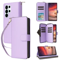 Deluxe Leather Flip Wallet Case with Long Lanyard and Cardholder - Galaxy S23 Ultra (Light purple)