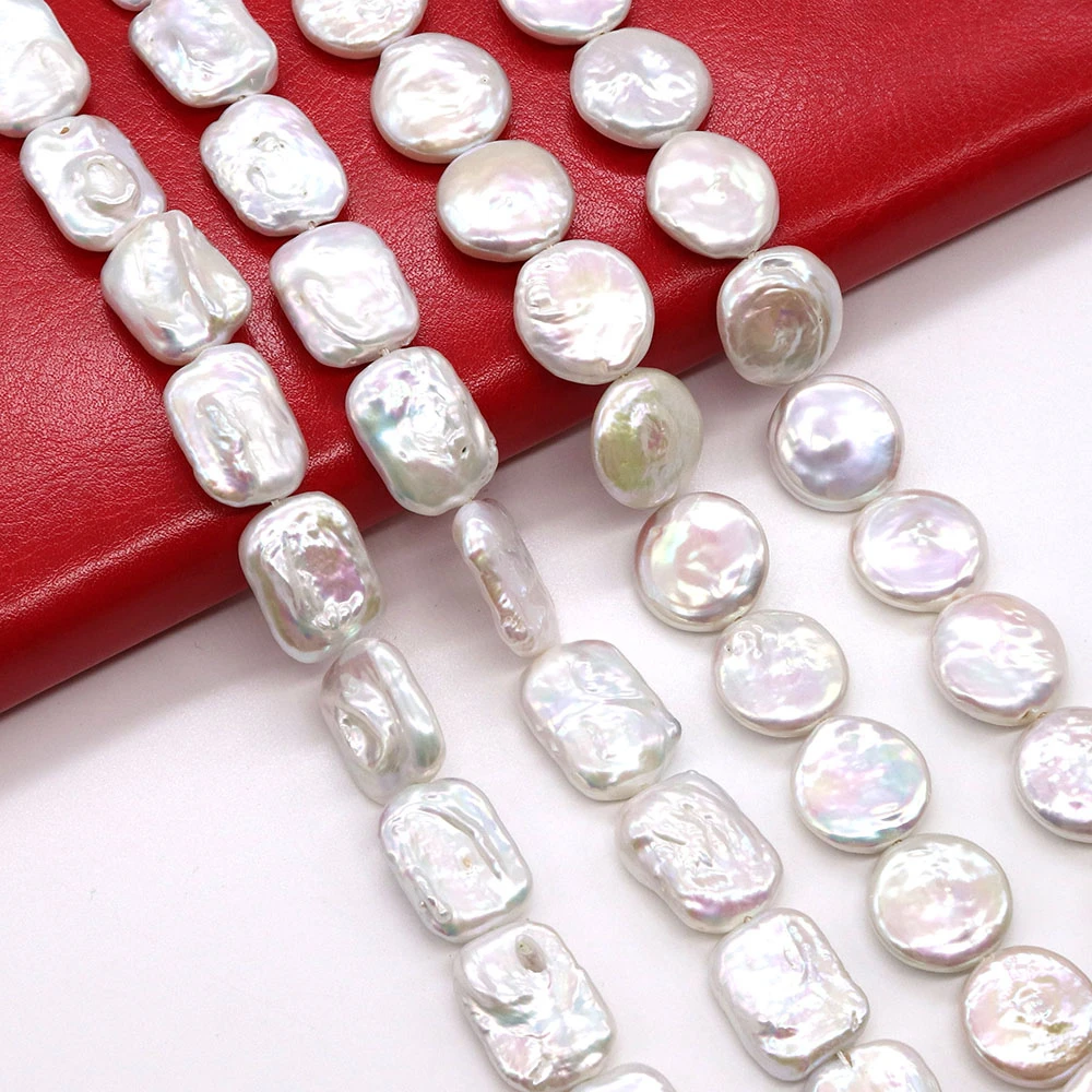 1 Strand 16-17mm 15x20mm Natural Freshwater Pearl Button Beads Flat Round Shaped RectangleDIY for Making Necklace Bracelets