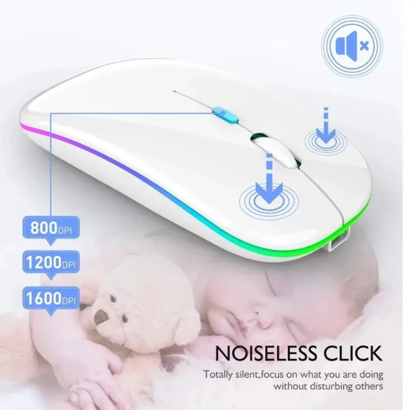 Rechargeable Wireless Mice Laptop Computer Silent Mode 2.4Ghz Receiver Bluetooth