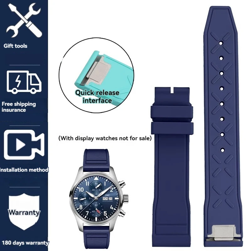 thumbnail image 1 of Correa de caucho FKM con eslabón final de acero de liberación rápida de 20 mm y 21 mm para cronómetro IWC Pilot Mark 20, correa de reloj de caucho fluorado resistente al agua para hombre, 1 of 5