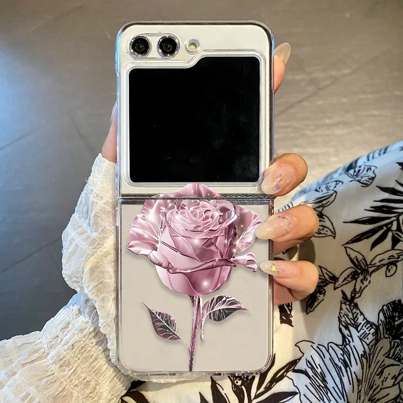 Flower Pattern Clear Transparent Hard Folding Phone Case