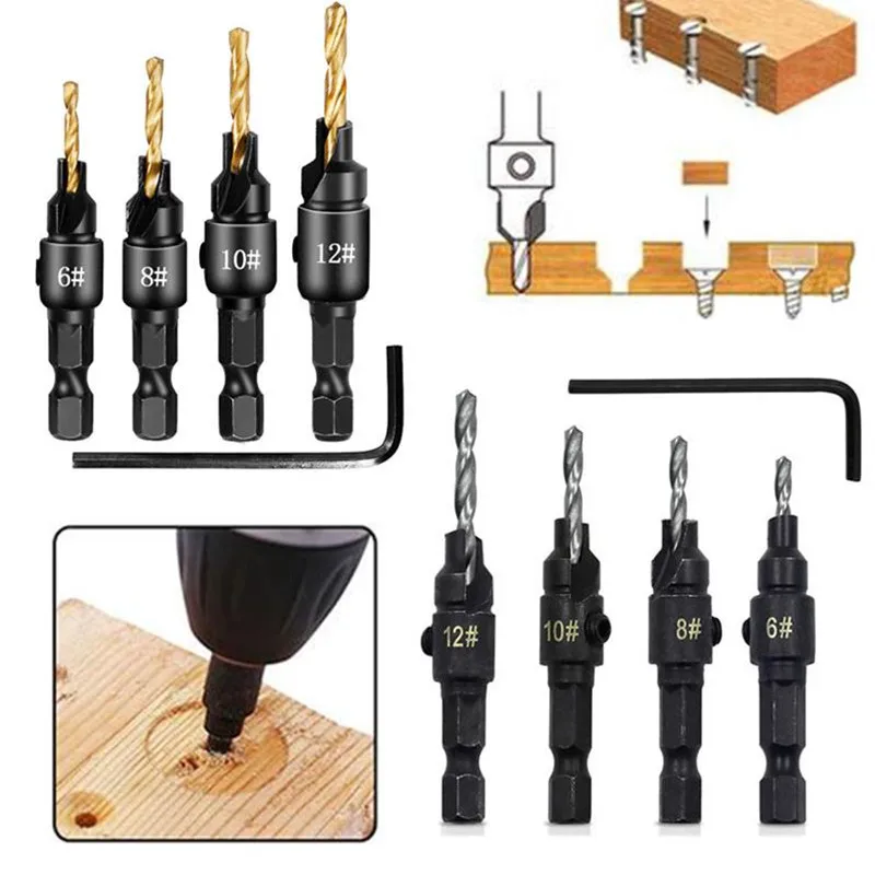 

4/5 шт. сверла с зенкером для работ по дереву пилотные отверстия из быстрорежущей стали Универсальный резак с зенкером алюминиевые пластиковые столярные пилотные отверстия