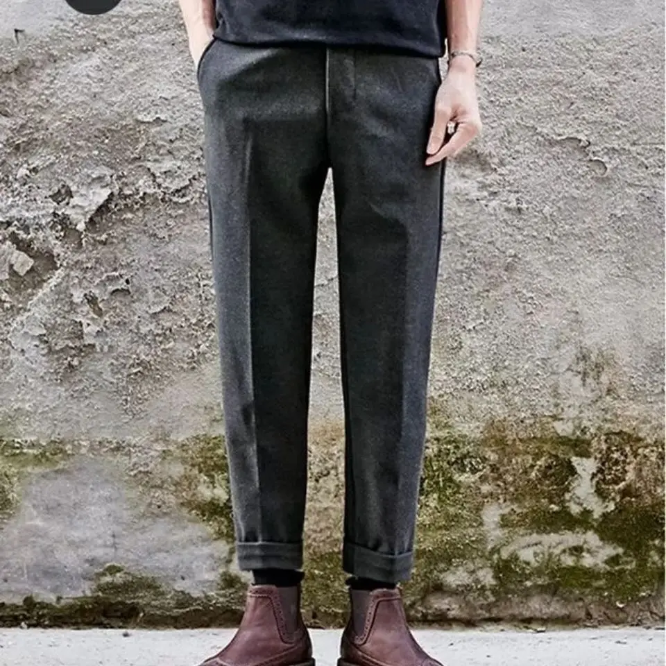 

2023 Men's Autumn Winter New High Waist Woolen Pants Male Formal Suit Straight Trousers Men Business Pantalones Hombre H337