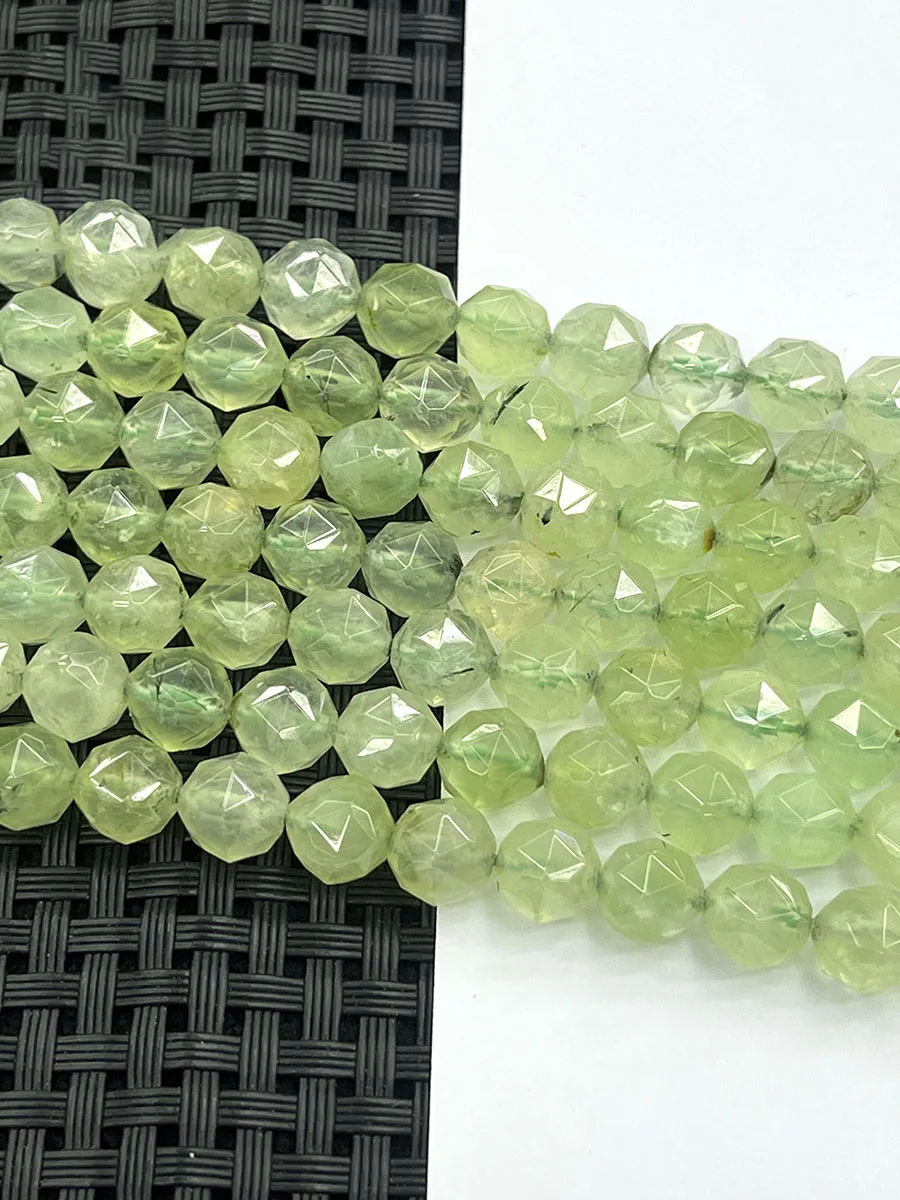 Natural Faceted Green Prehnite Round Gemstone Loose Beads 15.5