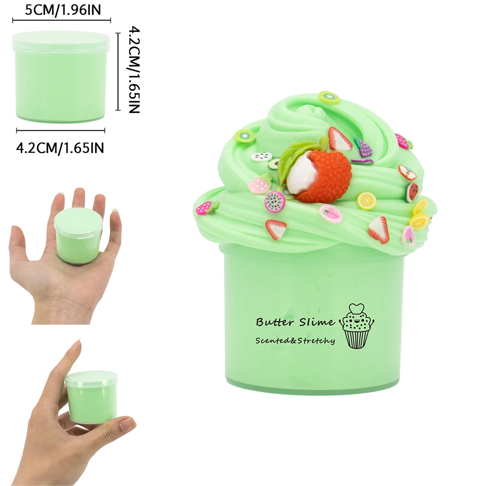 70ml Butter Slime Fluffy Kit Rainbow Fruit Cake Slime Set Stretchy Non Sticky Super Soft Sludge Polymer Clay Toy Birthday Gifts