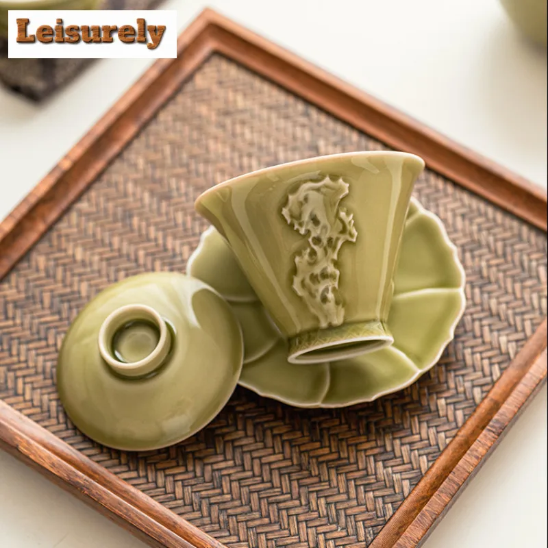 100ml Yaozhou Kiln Celadon Gaiwanretro Tea Dust Green Tea Tureen Household Making Cover Bowl Items Accessories Craft