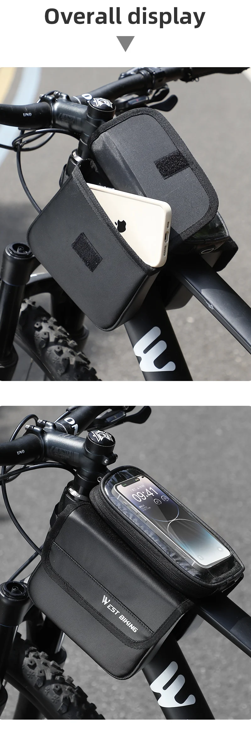 WEST BIKING Waterproof Bicycle Front Frame Bag Double Pouch & 7.2 Inch Phone Touch Screen Bag Cycling Travel MTB Top Tube Bag