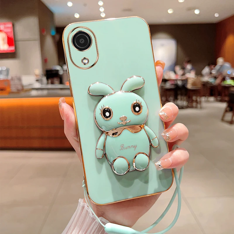 Charming Rabbit Phone Case with Plating Cover, Lanyard, and Stand