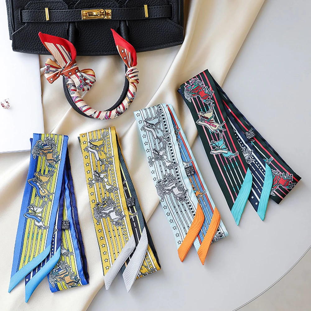 

Корейский Весенний Новый женский саржевый шарф с украшением из лошади и рыцаря маленький шелковый шарф для обертывания сумки с ручкой ленточная повязка для волос маленький шарф