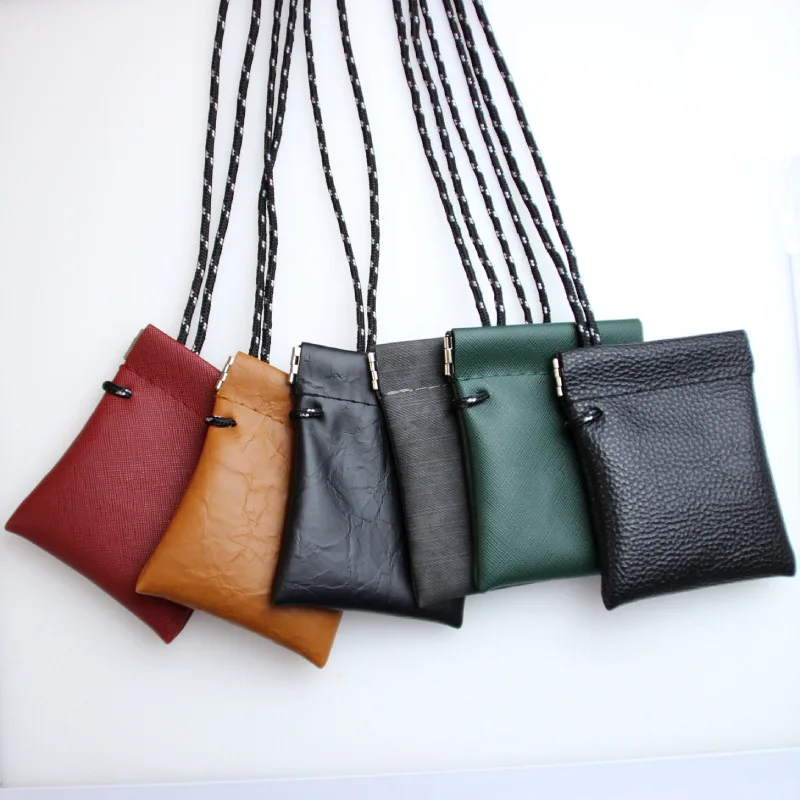 Neck Hanging Coin Purse PU Leather Earphone Storage Bag Mini Wallet Anti-theft Small Key Bag for Men And Women