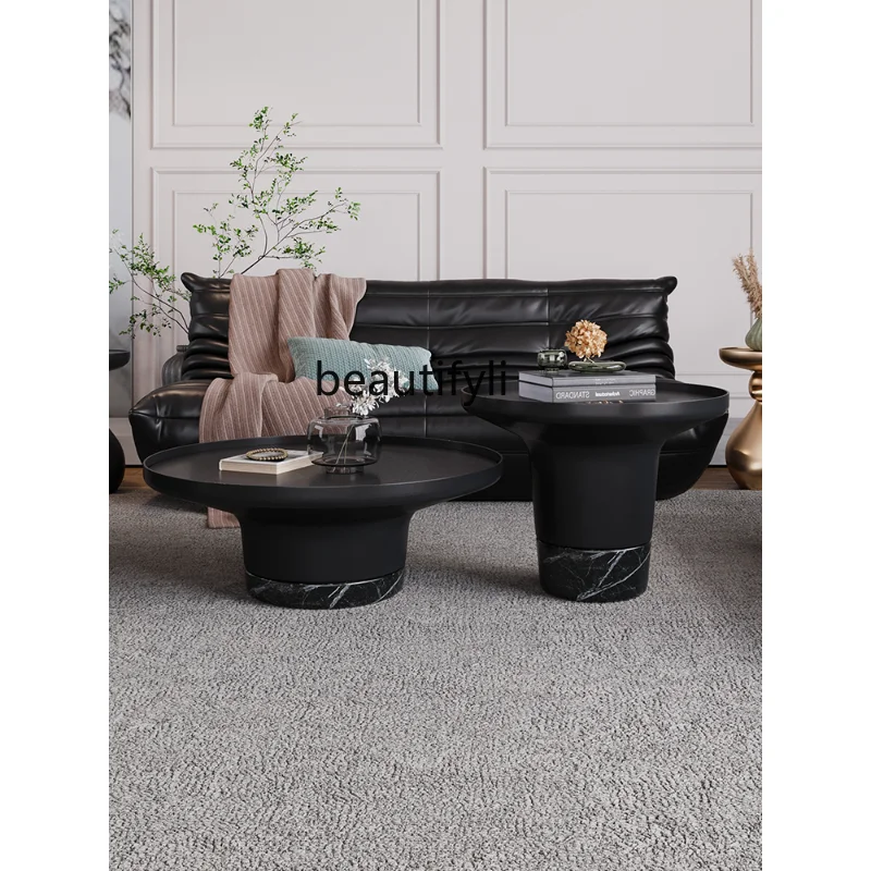 

Italian Marble Coffee Table Nordic Modern Living Room Furniture Light Luxury Aluminum Alloy Gold-Plated round Coffee Table