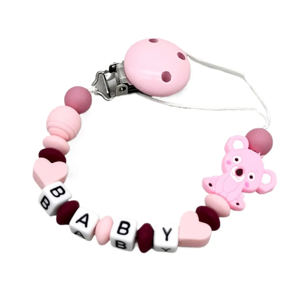 Multicolor Koala Baby Pacifier Clip, Wooden & Silicone Beads, BPA-Free Infant Pacifier Leash for Newborn