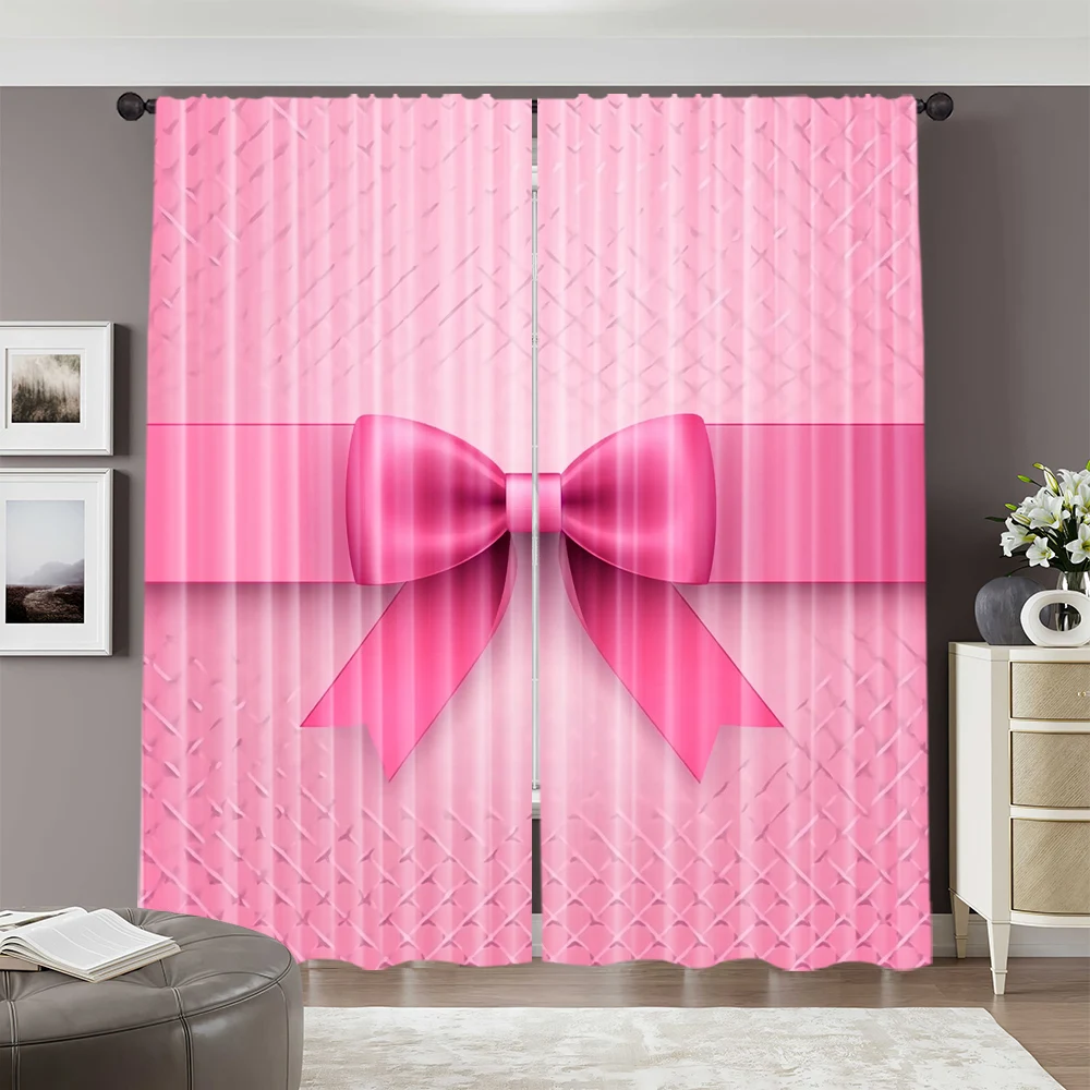 2pcs, spring summer Curtains Pink bow tie Art Digital Print Drapes Durable 100% Polyester Fabric Festive Perfect for 2