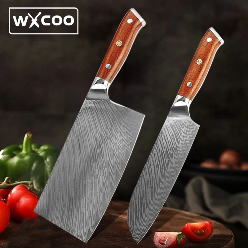 

67 Layer Damascus Steel Chef Kitchen Knives Sharp Santoku Slicing Chopping Meat Cleaver Butcher Knife Kitchen Cutting Tools