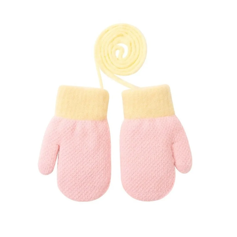 New Warm Gloves Full Finger Hanging Neck Skiing Gloves Thick Knitted Windproof Cold Proof Gloves Kids