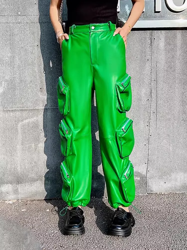 パンツ SHEEP LEATHER ONE TUCK EASY CARGO PANTS Men's Genuine Sheep Leather Cargo Pants Black Utility