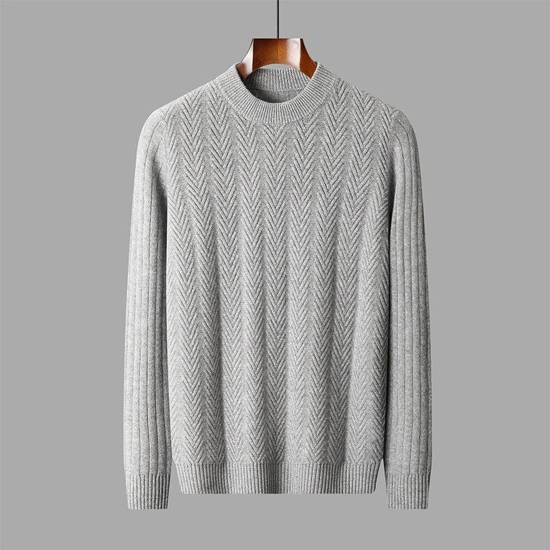 Thickened floral Autumn/winter new 100% Merino wool cashmere sweater men's O-neck pullover warm bottom knit shirt top 4