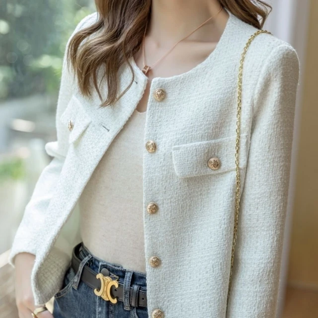 Autumn Winter Brand Luxury Tweed Short Jacket Coat Women Elegant French  Golden Double Breasted Woolen Suit Casaco Outwear