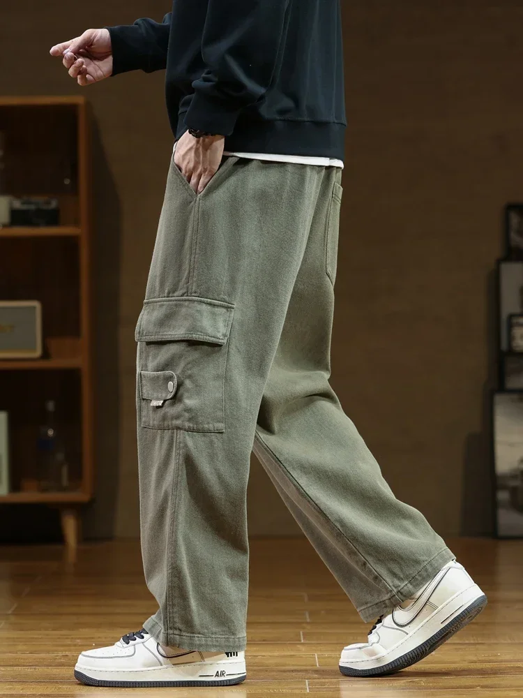2024 Autumn New Cargo Pants Men Multi-Pockets Cotton Casual Wide Pants Male Workwear Loose Straight Trousers Big Size 7XL 8XL 2