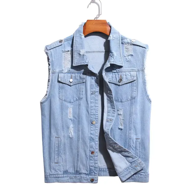 DIMUSI Mùa Hè Ripped Mens Denim Vest Nam Tank Top Rửa Jeans áo Ghi Lê Người Đàn